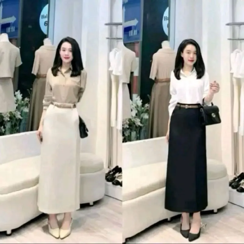 Chân váy A  Nữ suông công sở dáng dài xẻ sau chất liệu tuýt si dày dặn 1