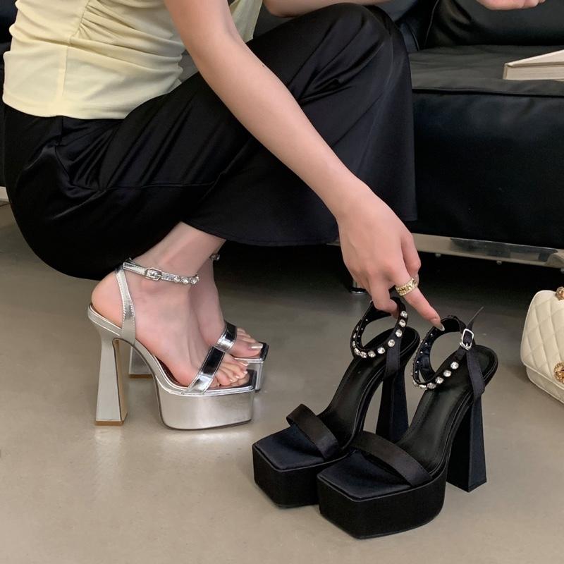 Giày cao gót mũi vuông ĐÚP HỘT ĐÁ gót cao 12cm dành cho nàng đi chơi đi tiệc đây ạ