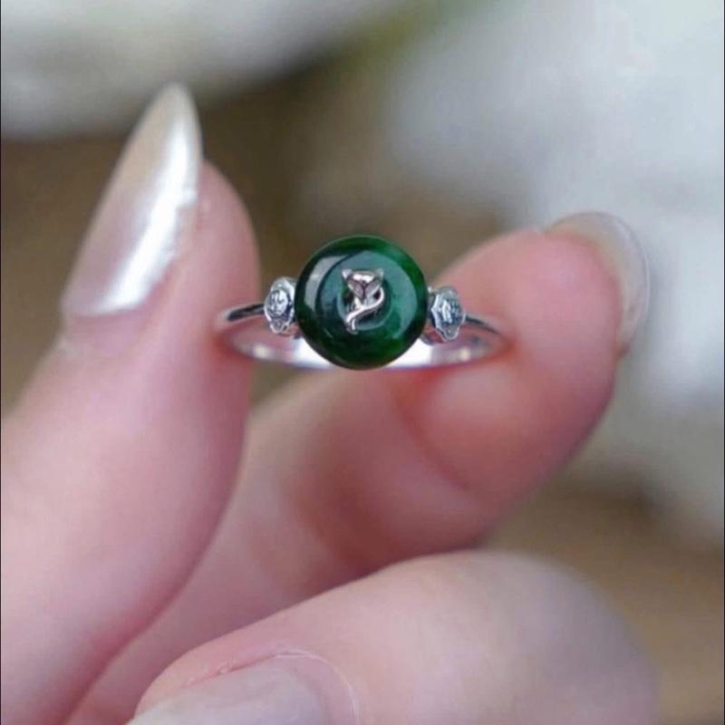  Nhẫn bạc ta phúc lộc tình bạc đẹp hồ ly đính ngọc xanh sơn thuỷ 