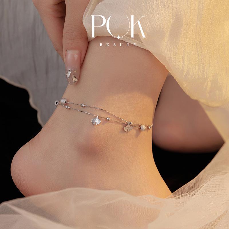  Lắc Chân Cho Nữ Thiết Kế Mặt Dây Chuyền Lá Bạch Quả Hạt Tròn Nhỏ Lắc Chân May Mắn Được Làm Bằng Vật Liệu Thép Titan Không Gỉ Không Phai Màu Thích Hợp Để Đeo Hàng Ngày Phụ Kiện Thời Trang Cho Bé Gái Một Mảnh 