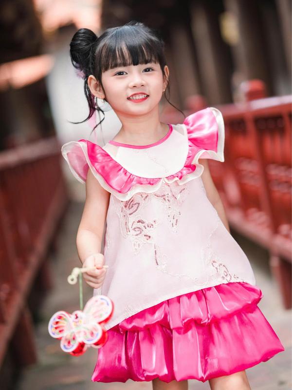  Váy bé gái ILABY đi chơi Tết Noel đi tiệc thiết kế dáng bồng cánh sen phối voan NGỌC HOA  3342  