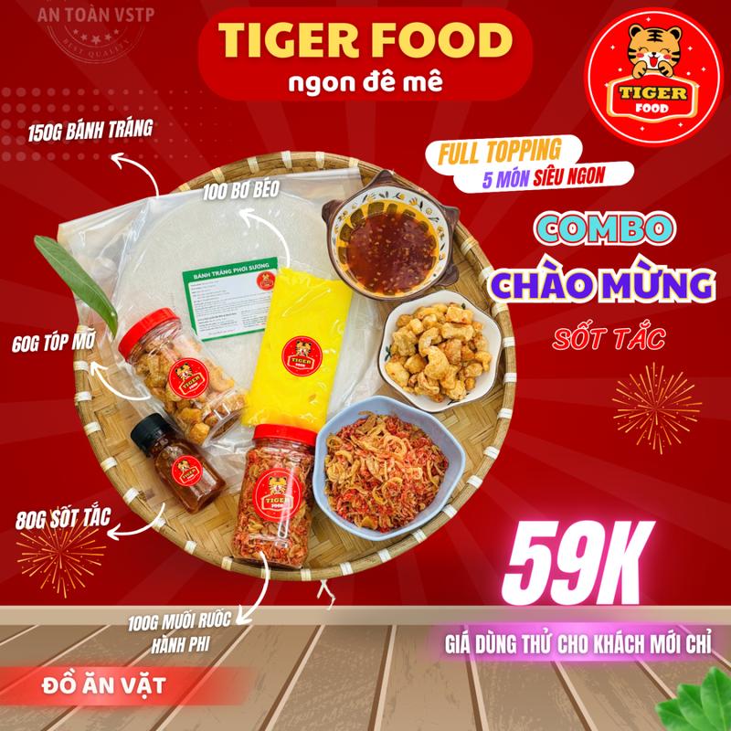 COMBO CHÀO MỪNG Bánh Tráng Phơi Sương + Bơ Béo + Muối Ruốc Hành Phi + Tóp Mỡ + Sốt tắc chua ngọt  TIGER FOOD - Đồ ăn vặt Snack Freeship