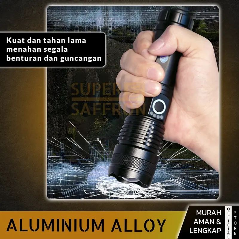 WEWANT Senter P50 LED Super Terang 300 Lumens Lampu Cas Flashlight Zoom Swat Police Rechargeable Baterai 6