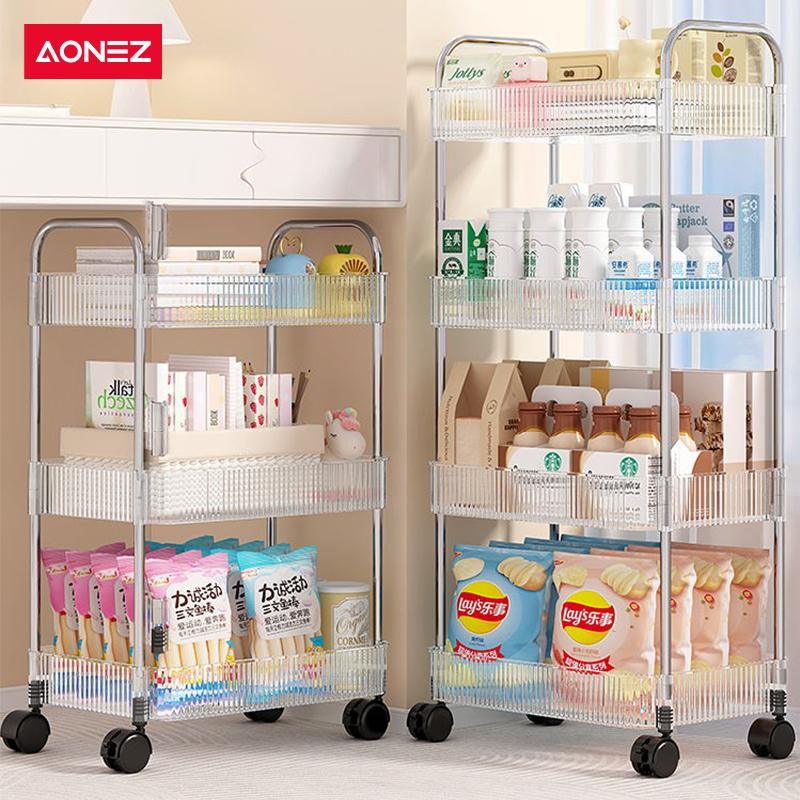 Product Introduction of 【SPESIAL Live COD 24 Shipping】AONEZ Rak Troli Susun Stainless steel RakKosmetik Serbaguna Rak kamar mandi Rak Salon Trolley Dengan Keranjang jaring akrilik transpara rak meja aesthetic 3