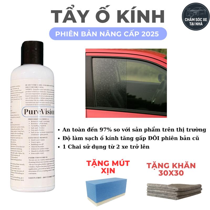  Tẩy Ố Kính PureVision 275ml - Phiên Bản Mới 2025 - Tặng Mút Và Khăn 30x30   Khuyến Cáo Dùng Cho Thợ   