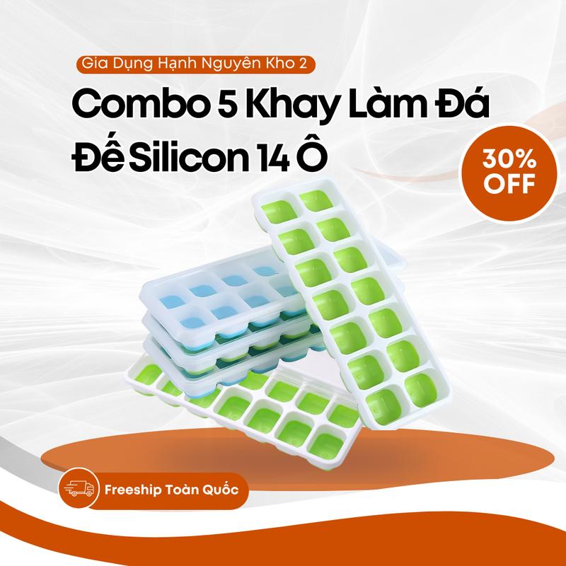  COMBO 5 KHAY LÀM ĐÁ SILICON 14 Ô CÓ NẮP SẠCH SẼ TIỆN LỢI DỄ LẤY ĐÁ CHẤT LIỆU NHỰA - Gia Dụng Hạnh Nguyên Kho 2 