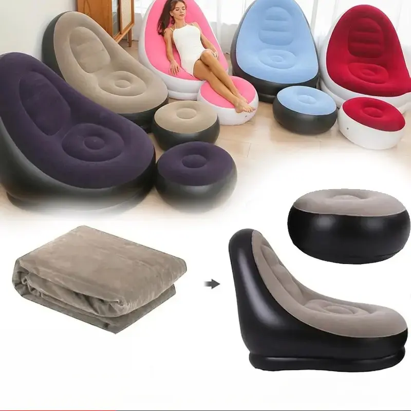 【COD 100% Aman】Sofa angin santai portable/sofa angin camping/sofa angin santai Sofa angin santai dengan sandaran kaki bermotif cartoon