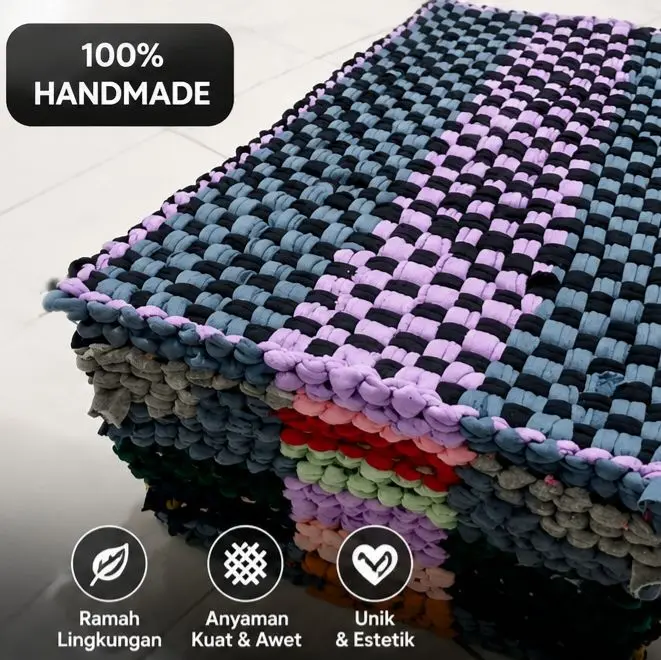 3pc Keset Anyam Tebal Murah Menyerap Air Tahan Lama 100% Handmade Ramah Lingkungan Anyaman Kuat & Awet Unik & Estetik