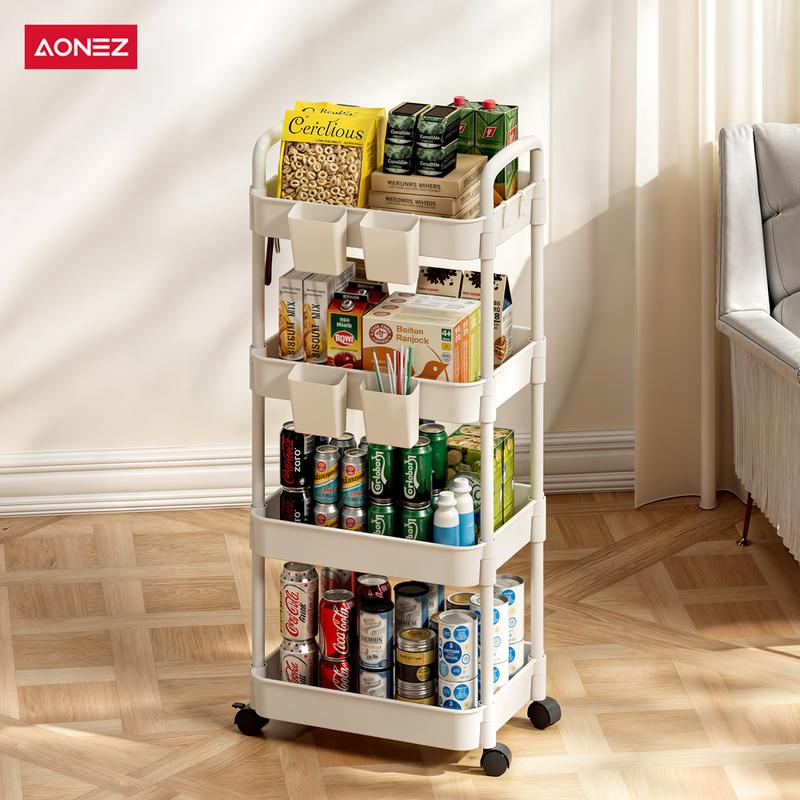 Product Introduction of 【COD 24h shipping】AONEZ Rak Troli 4 Susun Serbaguna Rak Dapur Rak Salon Rak Kamar Mandi dengan Roda dan Pegangan Tempat Penyimpanan 7