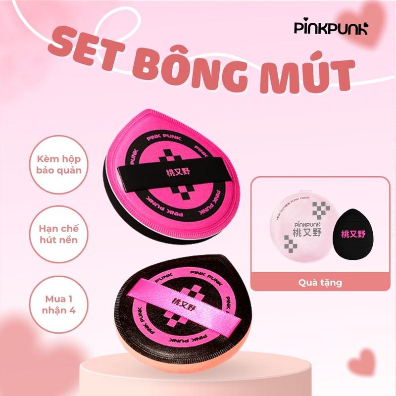 COD B Set bông mút PinkPunk Mút trang điểm chất liệu cotton rubycell mềm mại có thể dùng khô hoặc bóp ẩm không hút kem nền cosmetic trang điểm Mỹ Phẩm mút pinkpunk Nữ