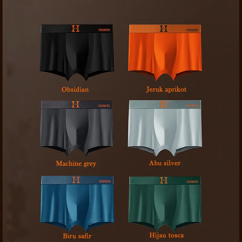 [HEPNIES ISI 3PCS kemasan kotak kardus exclusive] celana boxer pria mewah berbahan sutra, trendi, menyerap keringat, dan sejuk, boxer pria berkualitas tinggi gaya Korea 1