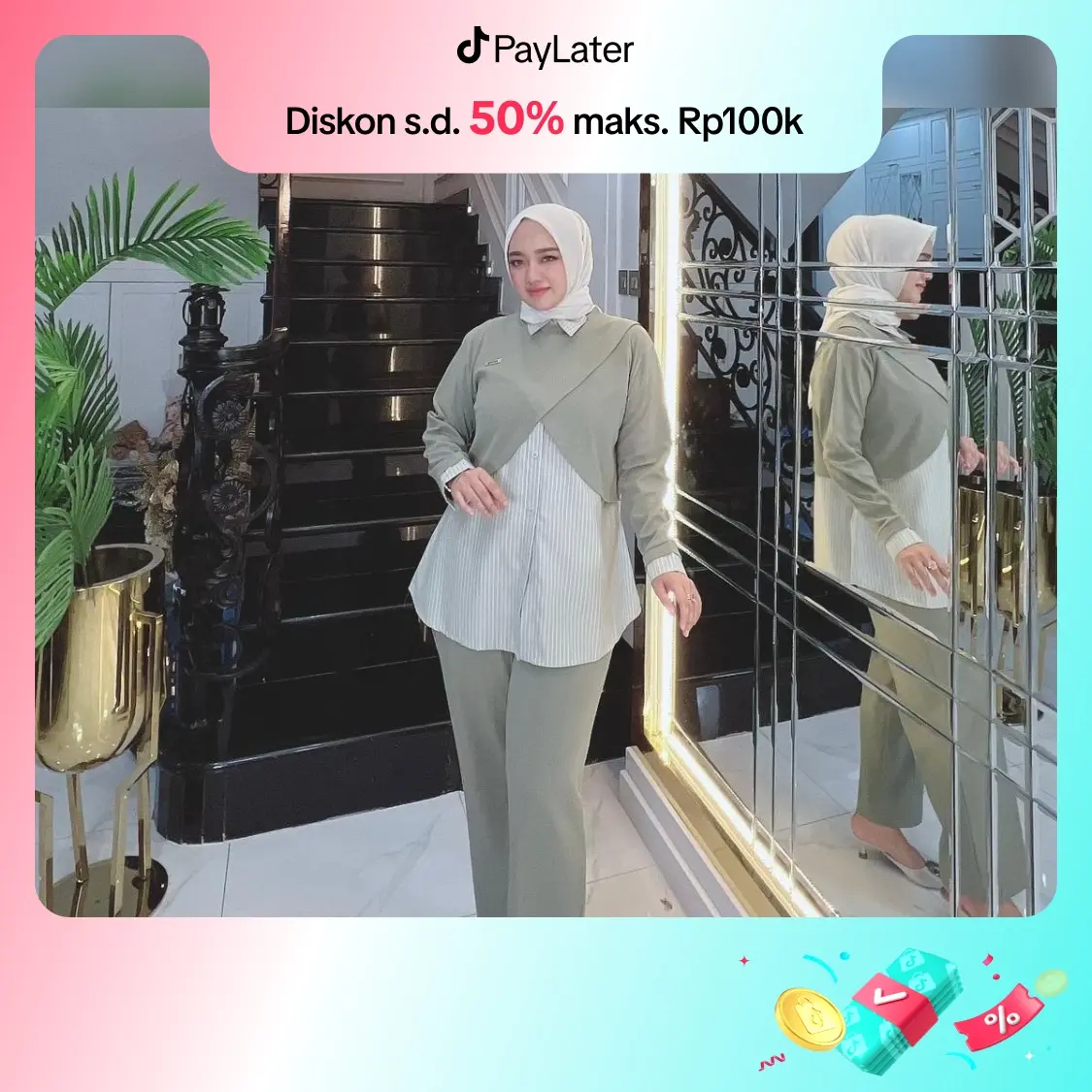 Setelan celana nala by gwenza baju muslim salur wanita katun