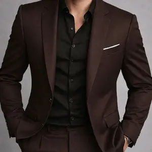 jas blazer pria coklat tua formal casual Hitam Slim Fit High Kancing Celana Kantor Wisuda Semi Suit