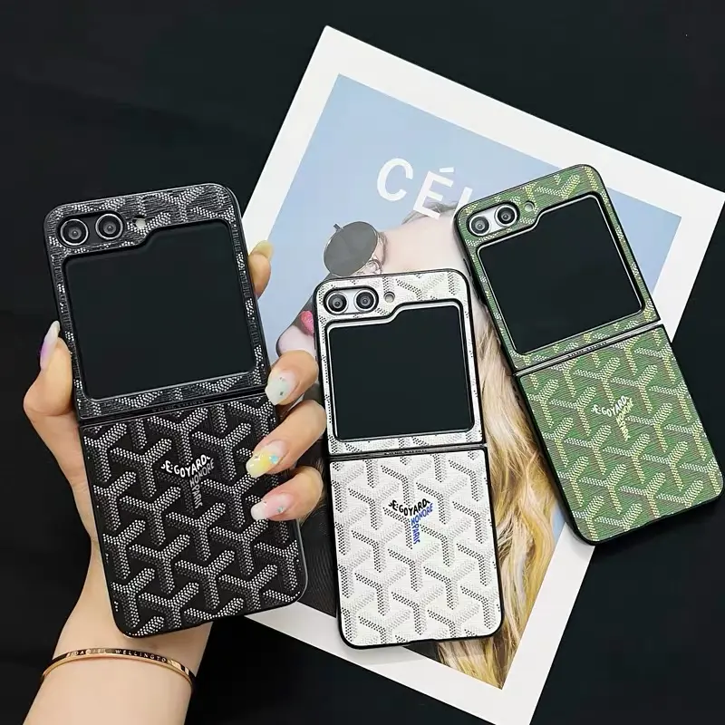 Ready Stock Luxury Big Brand Phone Case For Samsung Galaxy Z Flip 3 4 5 5G Phone case wallet card slot Full Cover Foldable Leather  Phone Case