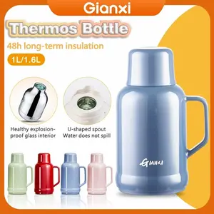 GIANXI Botol Panas Dingin Termos Air Panas Vacuum 1L/1.6L Tabung Kaca Anti Bocor Portable untuk Rumah Tahan Suhu 48 Jam Material PP Food Grade