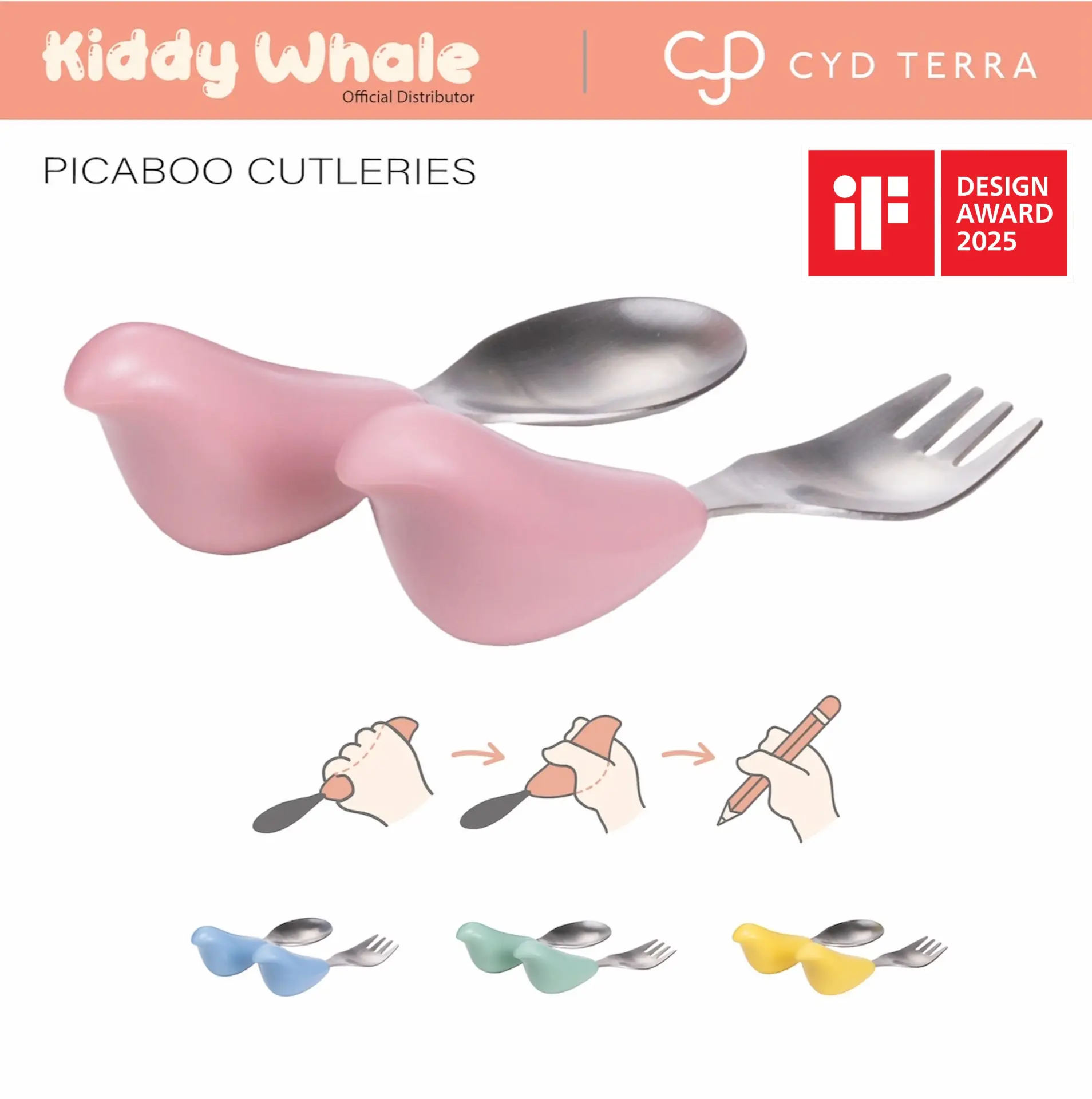 CYD Terra Kids Spoon and Fork Set | PICABOO | Ergonomic Award Winning | Self Feed Stainless Steel dinner ware