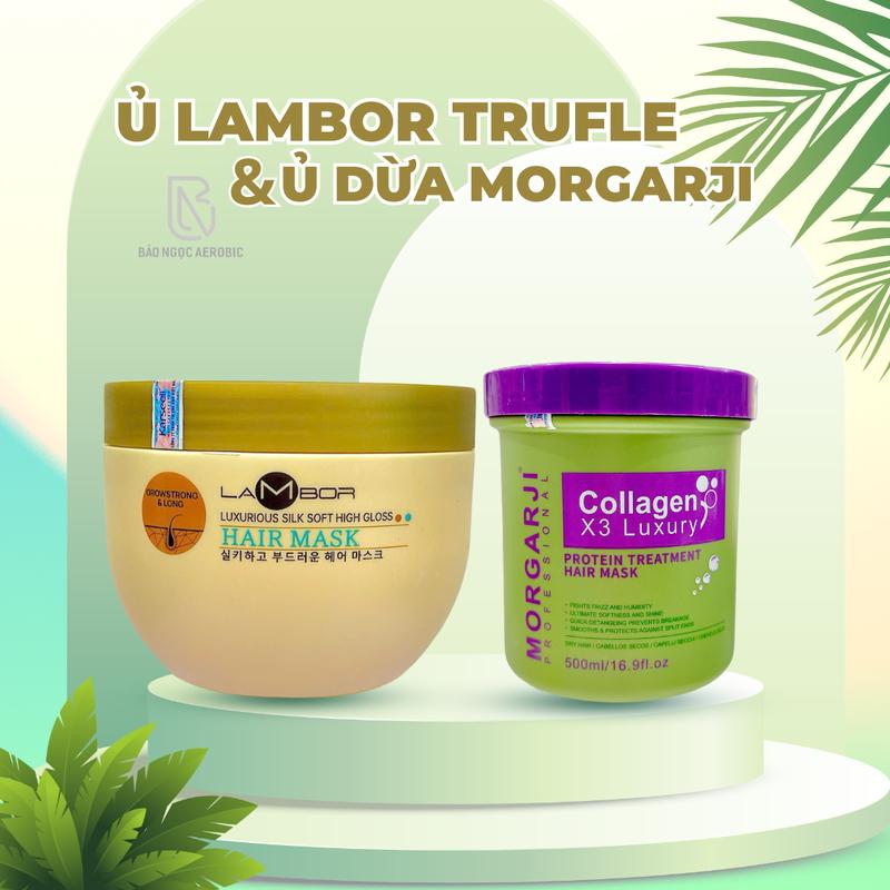 COMBO - HŨ Ủ LAMBOR WHITE TRUFFLE 500ML + HŨ KEM Ủ TÓC DỪA MORGAJI COLLAGEN 500ML