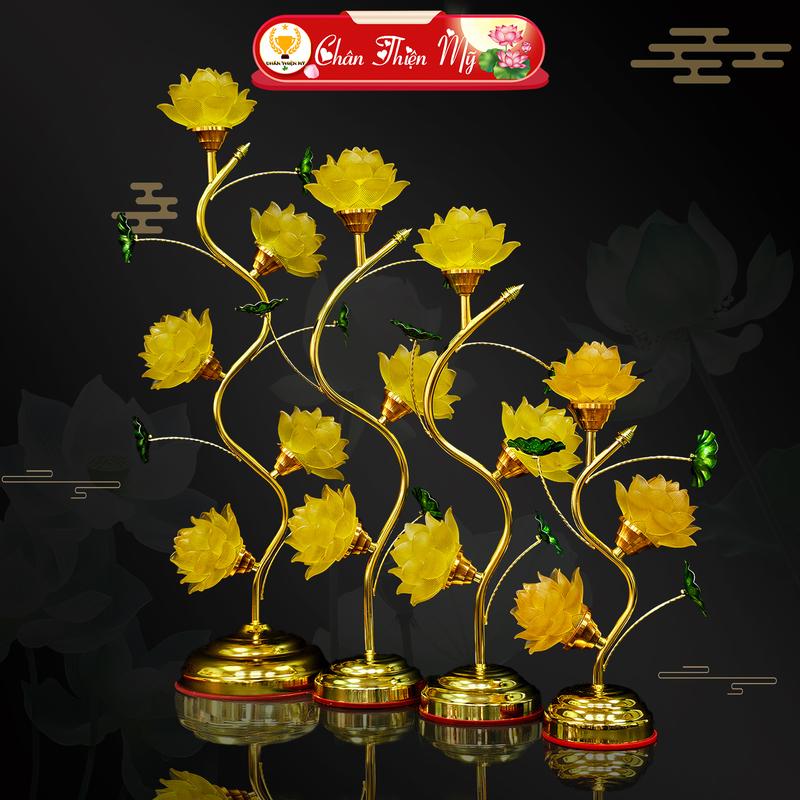 Đèn Hợp Kim Hoa Sen Lưu Ly Thân Cong Cao Cấp CHÂN THIỆN MỸ, Đồ Thờ Cúng, Vật Phẩm Trang Trí Bàn Thờ