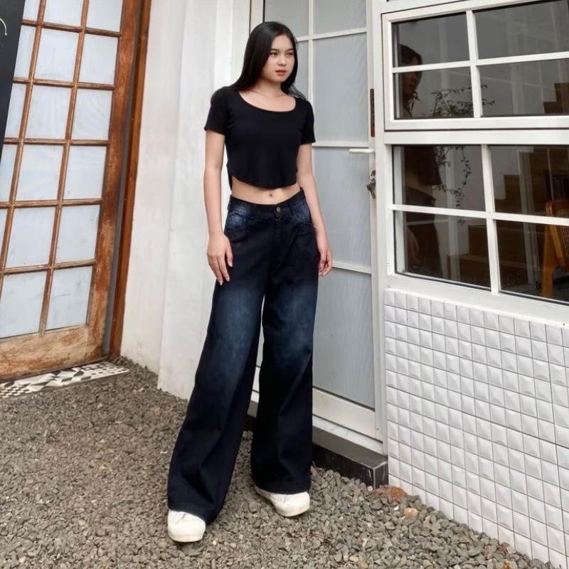 Celana Baggy Jeans Skena (Size 27-34) Celana Jeans Panjang Gombrong Wanita Terbaru 1