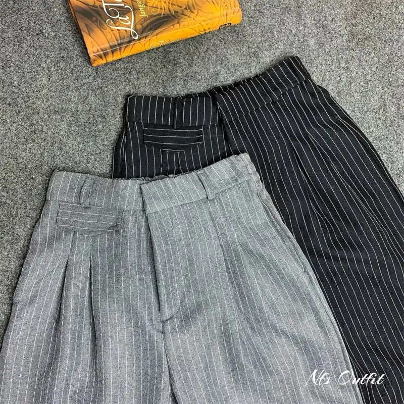 NFS - Oro Pants Stripe Bangkok - Celana Wanita Nyaman Anti Kusut - Celana Panjang Korean Style - Celana Formal Panjang Loose pants Highwaist katun