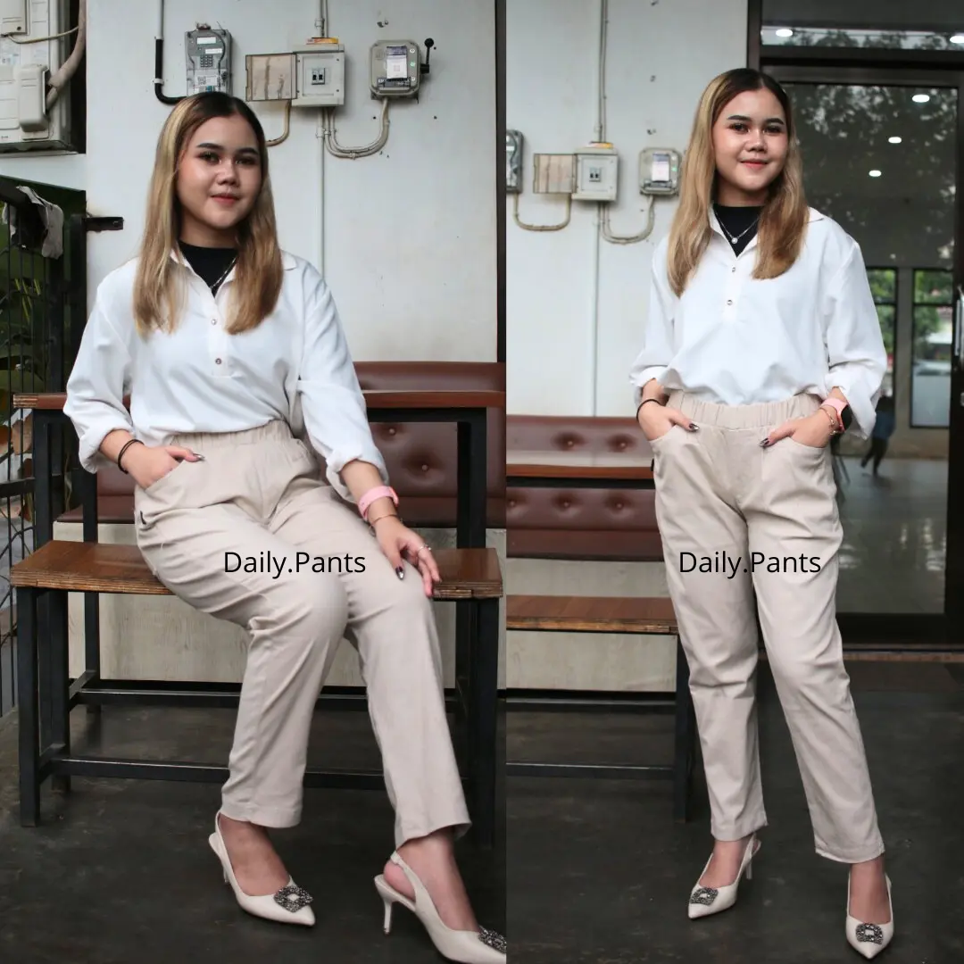Celana Basic Baggy Wanita Full Pinggang Karet Saku Casual & formal All Size Jumbo & Super Jumbo Bigsize