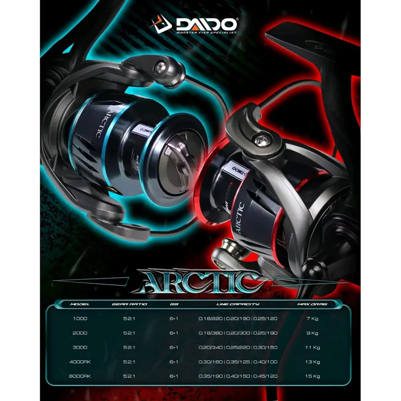 Reel Spinning Daido Arctic 1000 s/d 6000 PH (Power Handle) + FREE DRAG KNOB 3