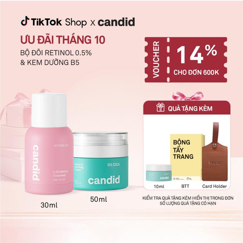 Bộ Đôi Hỗ Trợ Cải Thiện Và Phục Hồi Làn Da Candid Retinol 0.5% 30ml & Kem Dưỡng B5 Cica 50ml