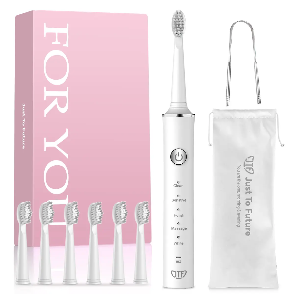 JTF Sonic Electric Toothbrush for Adults - Rechargeable Electric Toothbrushes with 6 Brush Heads, 3 Hours Charge for 120 Days braces  electric