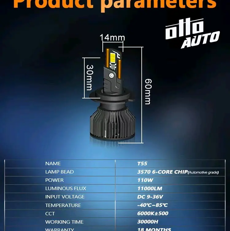 LAMPU LED MOBIL OTTO T55 H4 H1 H3 H7 H11 HB3 HB4 HIR2 55 WATT LAMPU UTAMA LAMPU FOGLAMP 8