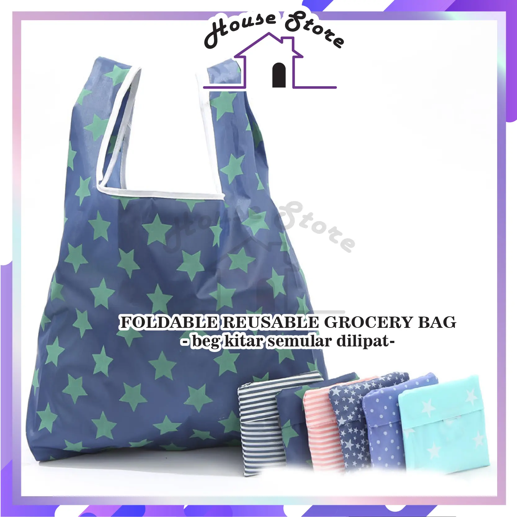 HS Folding Shopping Bag Eco Bag Simple Save Earth Travel Tote Pouch Reusable Recycle Bag