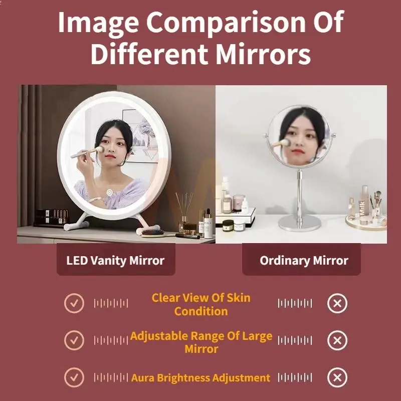【COD】Cermin Rias LED Dengan Touchscreen Cermin Rias Bulat 40CM Cermin Minimalis Makeup Mirror 1
