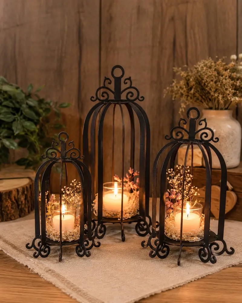 Trio de Gaiolas Decorativas em MDF para Decoração
