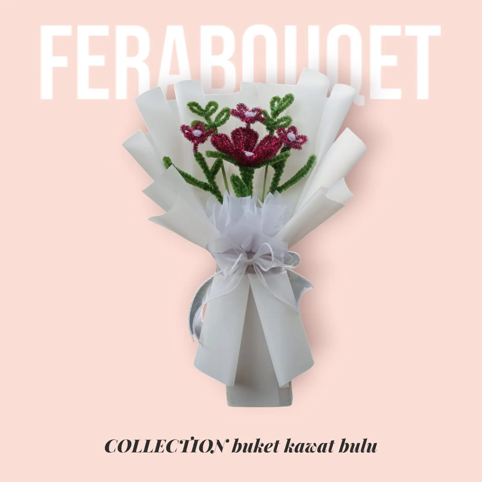 buket bunga kawat bulu white-bouqet simpel