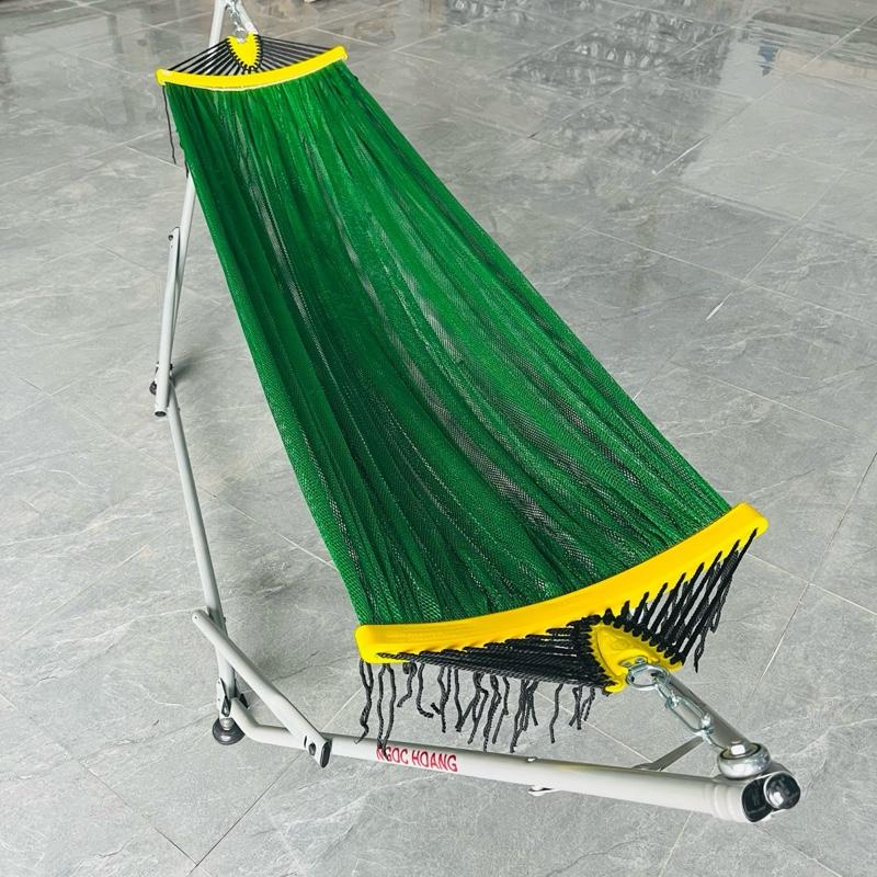 Bộ võng xếp thuyền rồng thép Sơn tĩnh điện chân đế xoay 360độ+ lưới siêu to màu xanh lá 8