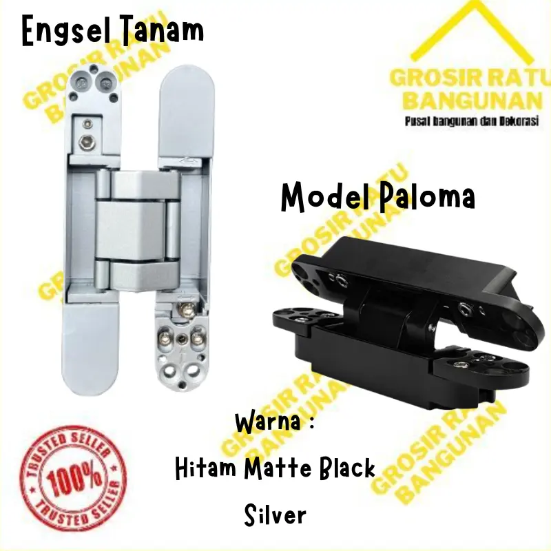 Hidden Hinge Engsel Tanam Pintu Door Hinge Invisible Hitam Tebal Silver Kokoh 150mm x25mm 160mmx32mm BERKUALITAS TINGGI
