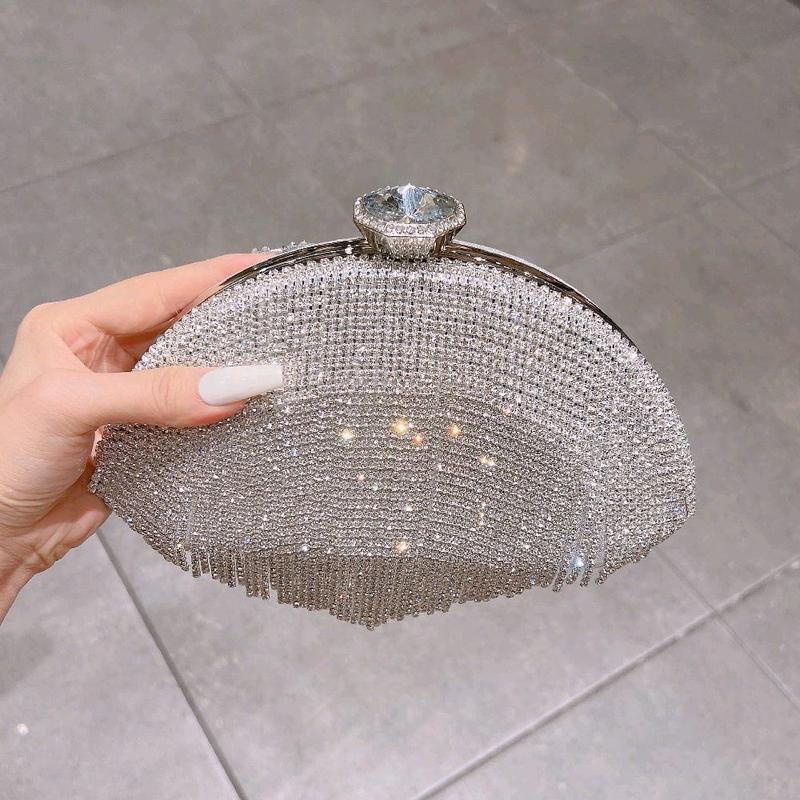 Cốp Đi Tiệc Đá Tua Rua Quai Xách Size 22 Túi Xách Nữ Đeo Chéo Women Bag Clutch Cầm Tay Kèm Dây Xích HÀNG QC