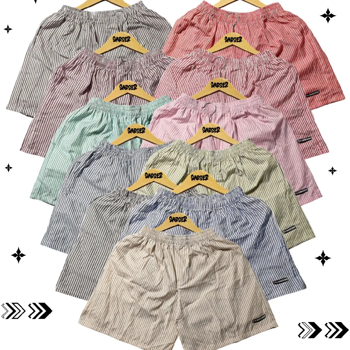 Celana Boxer Pria Wanita Basic Salur Motif Garis Outfit Celana Pendek Distro Celana Pantai Surfing Santai Shorts