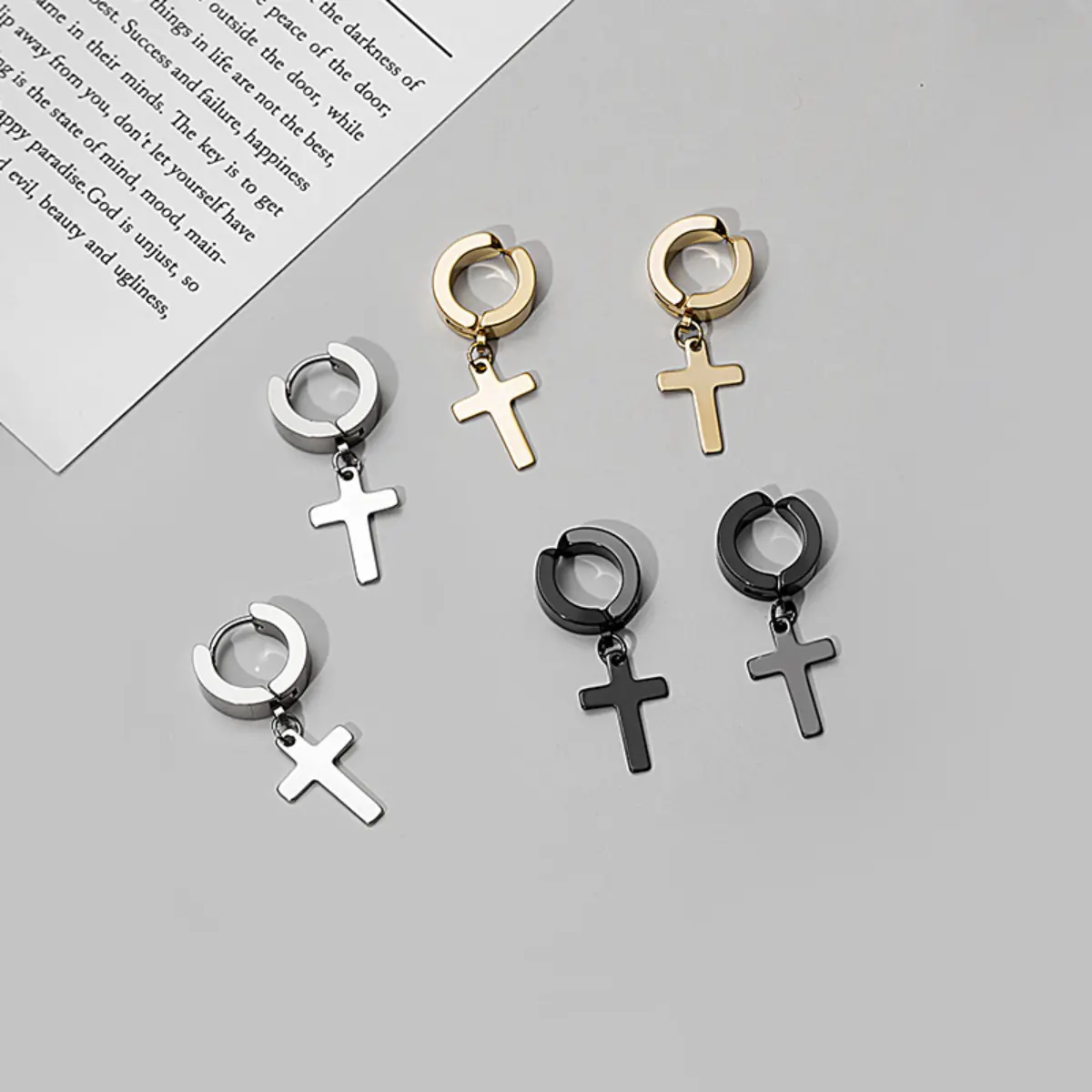 New trendy personalized stainless steel cross earrings punk rock earrings for men and women without piercings