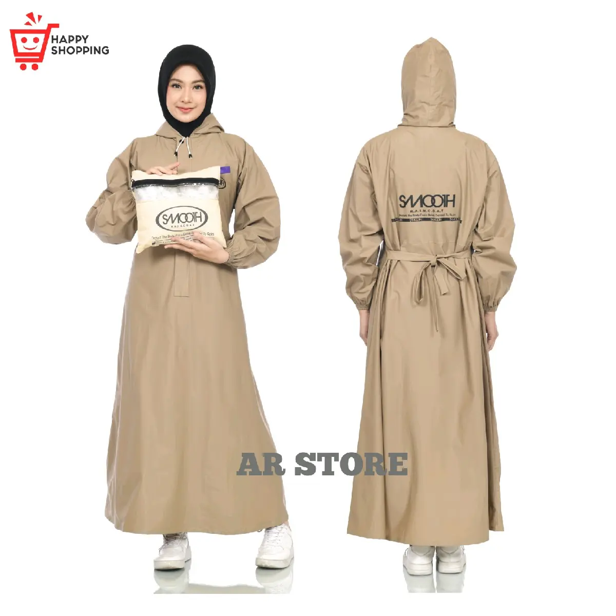 Jas Hujan Gamis Wanita Muslimah Syari Anti Rembes by SMOOTH Originnal Bes Quality moca