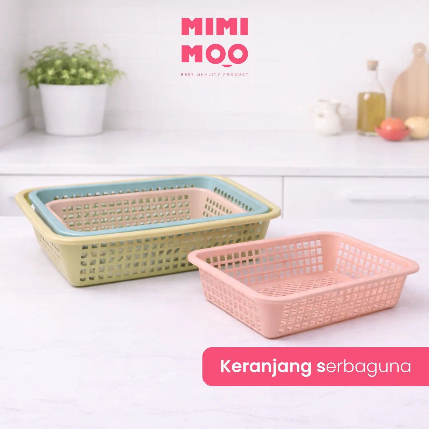 Keranjang Saringan Sayur dan Buah Bahan Plastik Kokoh Model Berlubang Warna Pastel