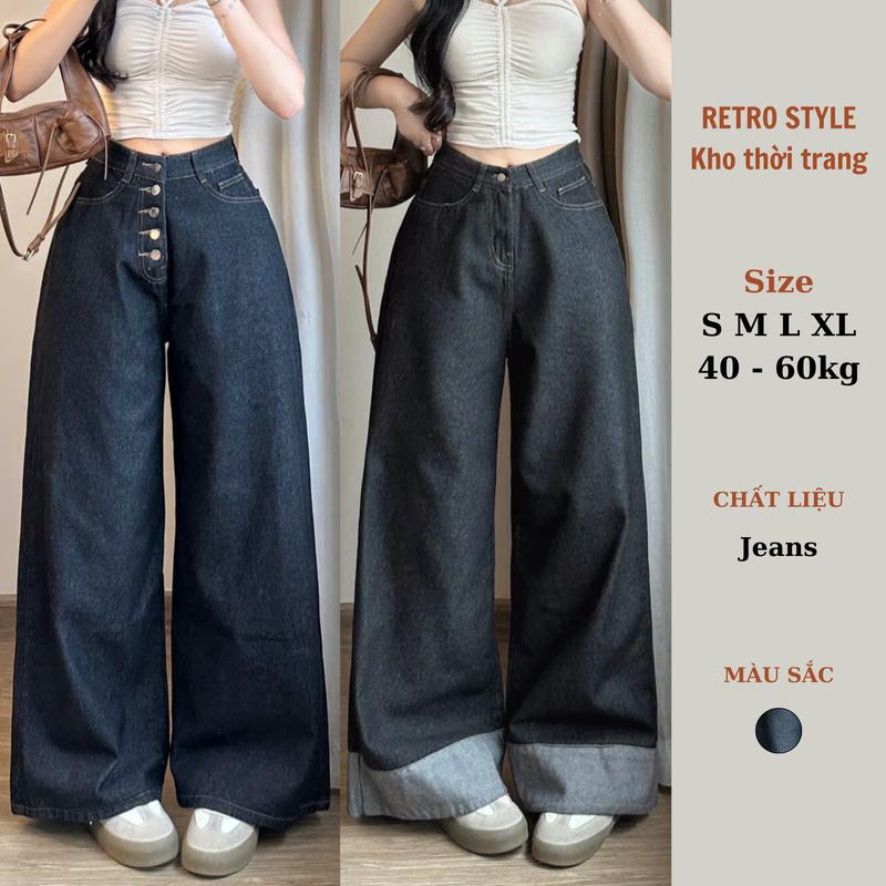  Quần Jean Fold Series chất liệu Denim form nam nữ ống suông rộng lật gấu lưng cao - Retrostyle 