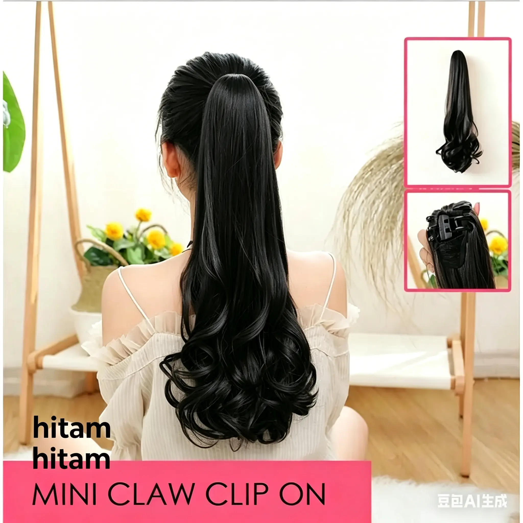 Rambut berkualitas tinggi Hitam Alami35cm