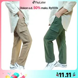KULOT CARGO HIGHWAIST LINEN CELANA PANJANG KULOT HIGHWAIST CARGO LINEN Crinkle Karet Wanita Standar