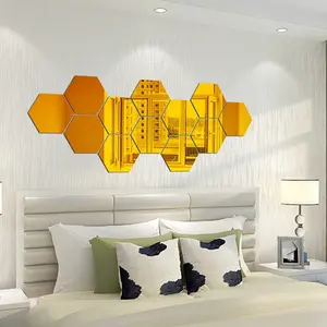 Stiker Dekorasi Dinding Hexagon Mirror Acrylic 7 PCS