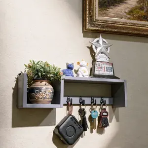 Rak Gantungan Kunci Serbaguna Minimalis & Modern Kayu Jati Belanda Warna Abu-Abu Premium dengan Desain Elegan dan Fungsi Multifungsi ambalan kebutuhan rumah model 2 garasi dinding tahan karat ruang belajar kait & rak tahan lama mendunia