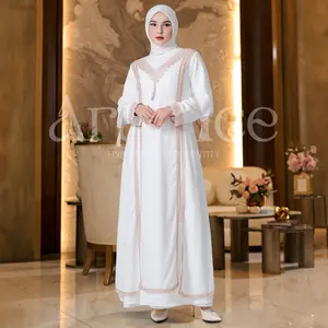 ARALLUCE 019 Gamis Abaya Putih Wanita Elegan dengan Renda & Payet Motif Cantik Desain Mewah Umroh Lamaran Kondangan Pesta