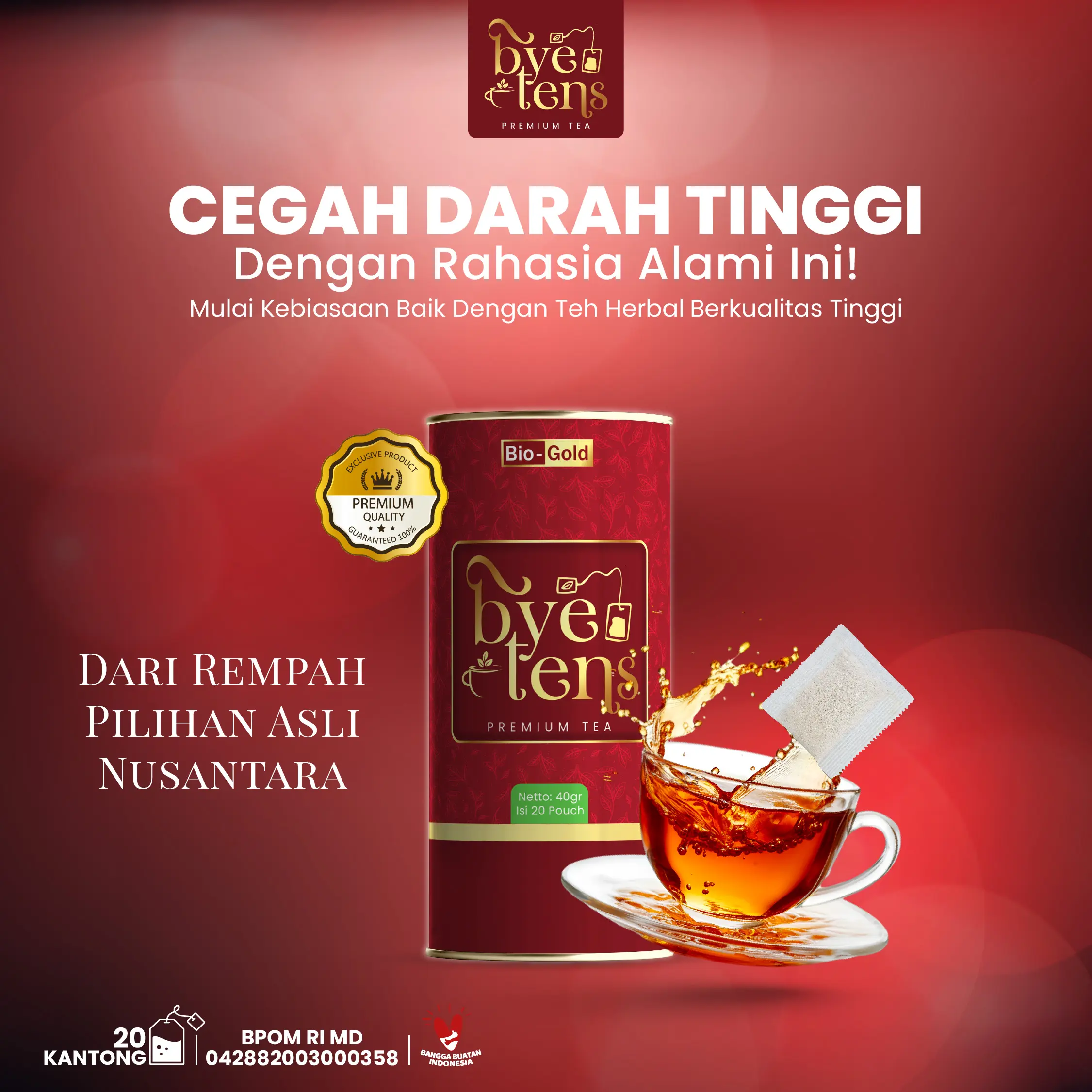Bye Tens Premium - Minuman Herbal Alami Teh Hijau, Mengkudu, Seledri untuk Darah Tinggi