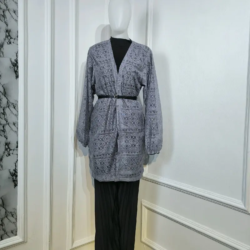Bundling 4in1 - Oneset Kondangan Setelan Wanita Brokat Atasan Long Cardigan Bawahan Celana Kulot Plisket Lidi Kekininan Panjang Muslim Baju Dewasa Hitam 5
