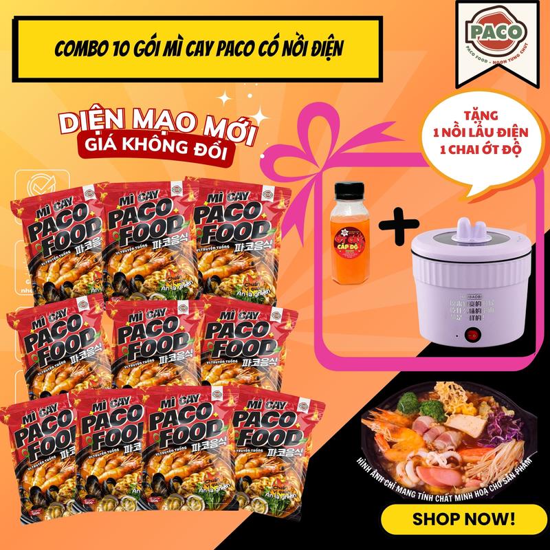 [KÈM NỒI LẨU ĐIỆN] COMBO 10 GÓI MÌ CAY KÈM GÓI BỘT SÚP ĐỘC QUYỀN NHÀ PACO CHUẨN VỊ QUÁN TIỆN LỢI NẤU TẠI NHÀ PACO FOOD