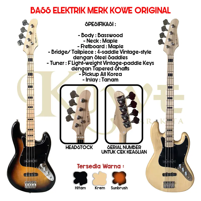 Bass Elektrik 4 string Original Merk Kowe Seri KJB-70 1